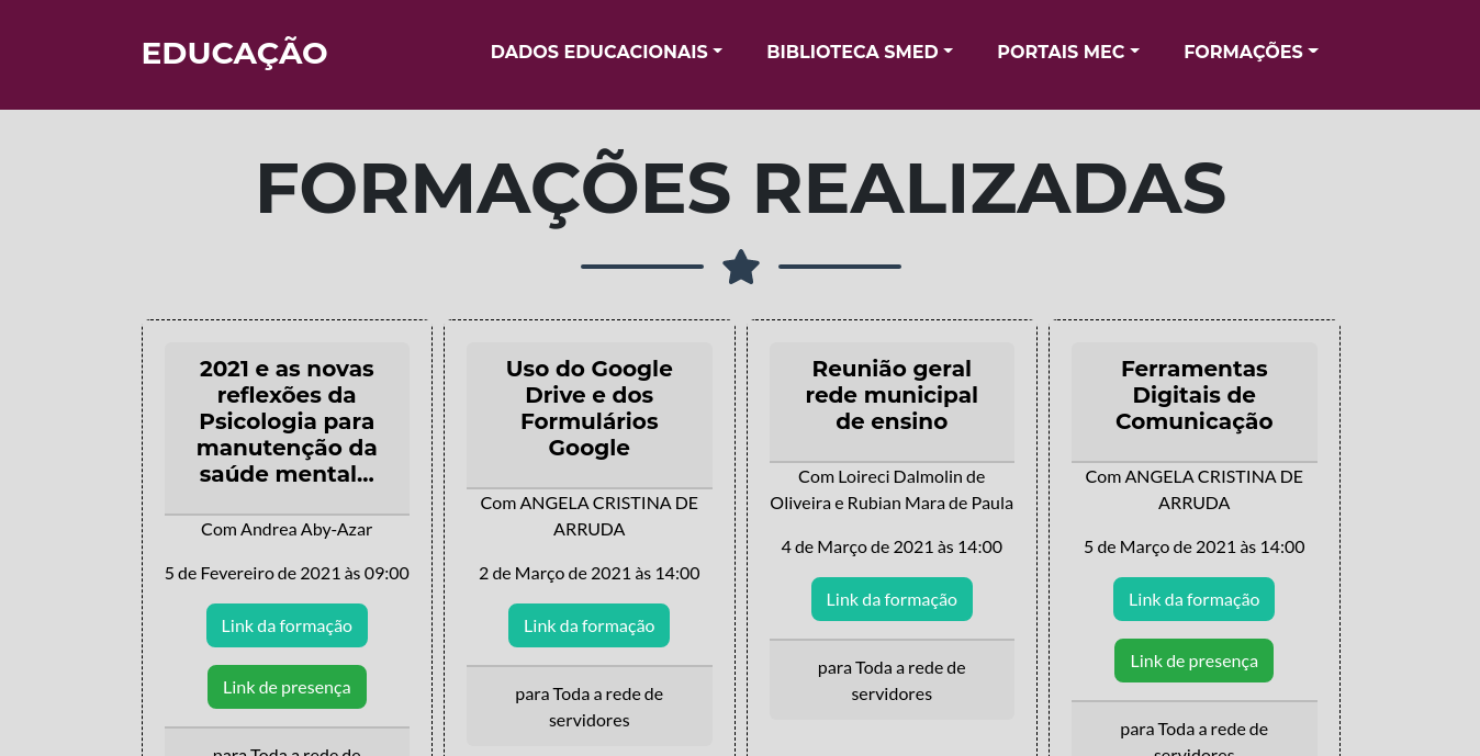 Página de formações